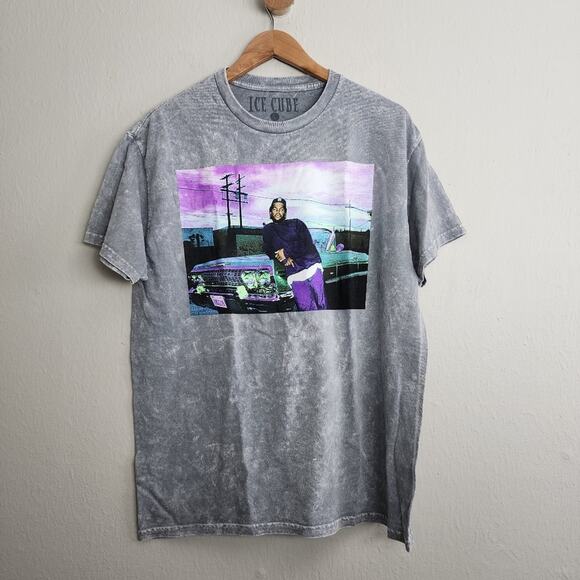 NEW Urban Outfitters Ice Cube Gray Acid Wash Graphic Crewneck Cotton T-Shirt Top - Picture 1 of 8